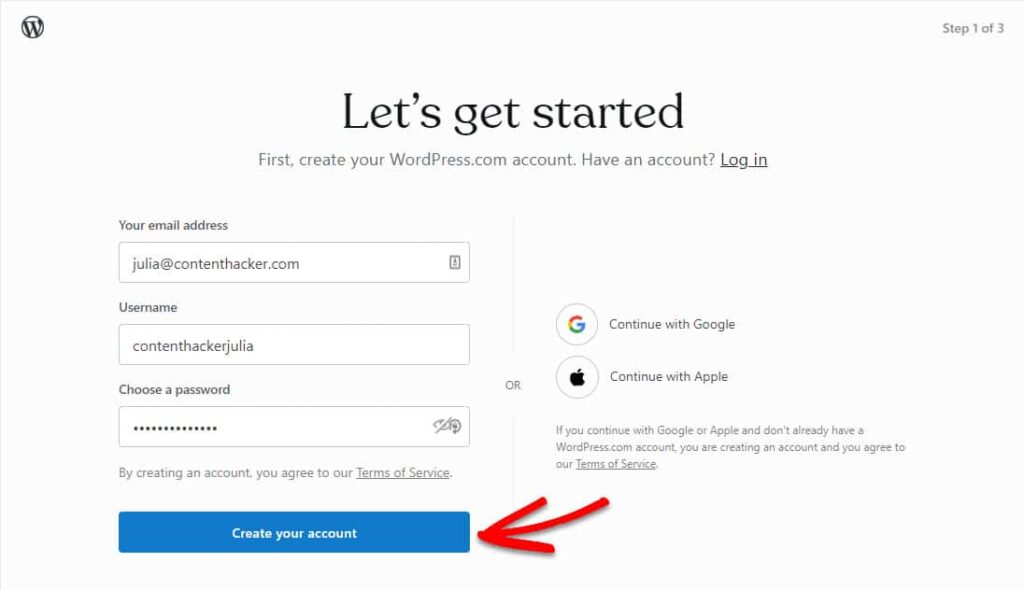 create your wordpress.com account