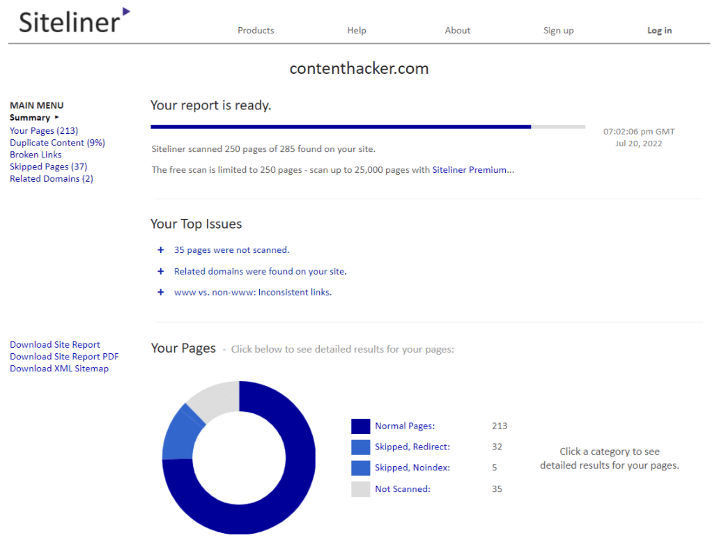 siteliner free report