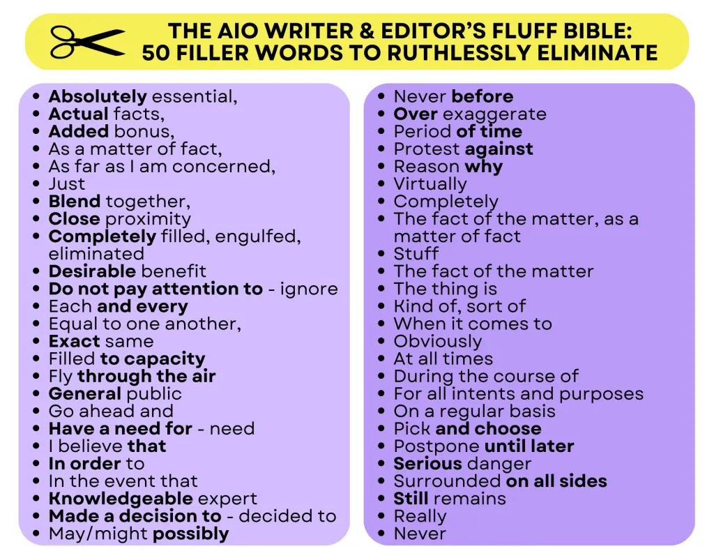 AIO writers bible - 50 fluff words to eliminate