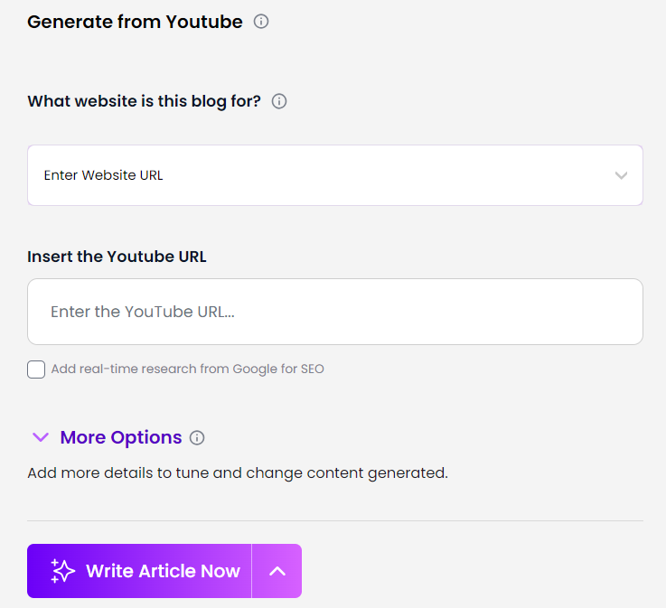 generate article from youtube